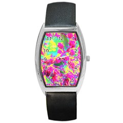 Psychedelic Succulent Sedum Turquoise And Yellow Barrel Style Metal Watch by myrubiogarden