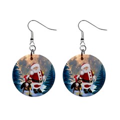 Merry Christmas, Santa Claus With Funny Cockroach In The Night Mini Button Earrings by FantasyWorld7
