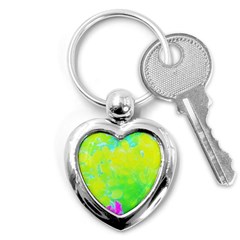 Fluorescent Yellow And Pink Abstract Garden Foliage Key Chains (heart)  by myrubiogarden