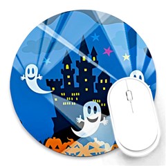 Halloween Ghosts Haunted House Round Mousepads by Wegoenart