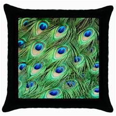 Peacock Feathers Peafowl Throw Pillow Case (black) by Wegoenart