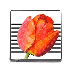 Red Tulip And Black Stripes Memory Card Reader (square 5 Slot) by picsaspassion
