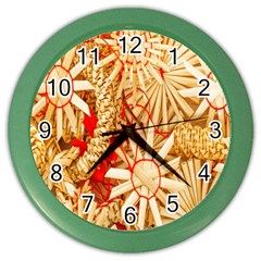 Christmas Straw Xmas Gold Color Wall Clock by Wegoenart