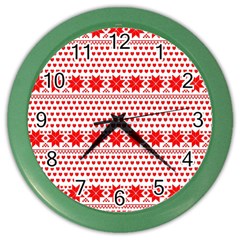 Fairisle Pattern Background Red Color Wall Clock by Wegoenart