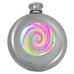 Groovy Abstract Pink And Blue Liquid Swirl Painting Round Hip Flask (5 Oz) by myrubiogarden