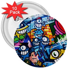 Graffiti Urban Colorful Graffiti Cartoon Fish 3  Buttons (10 Pack)  by genx