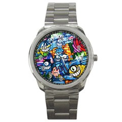 Graffiti Urban Colorful Graffiti Cartoon Fish Sport Metal Watch by genx