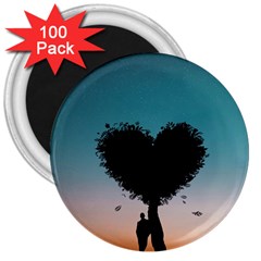 Tree Heart At Sunset 3  Magnets (100 Pack) by WensdaiAmbrose