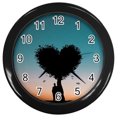 Tree Heart At Sunset Wall Clock (black) by WensdaiAmbrose