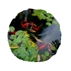 Koi Fish Pond Standard 15  Premium Flano Round Cushions by StarvingArtisan