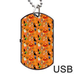 Halloween Treats Pattern Orange Dog Tag Usb Flash (one Side) by snowwhitegirl