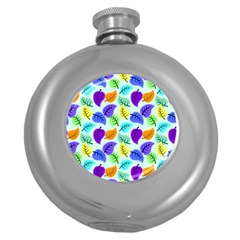 Colorful Leaves Blue Round Hip Flask (5 Oz) by snowwhitegirl
