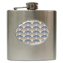 Vintage Scallop Beige Blue Pattern Hip Flask (6 Oz) by snowwhitegirl