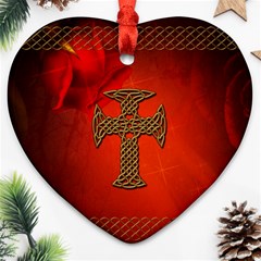 Wonderful Celtic Cross On Vintage Background Ornament (heart) by FantasyWorld7
