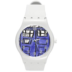 Tardis Painting Round Plastic Sport Watch (m) by Sudhe
