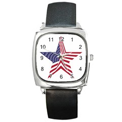 A Star With An American Flag Pattern Square Metal Watch by Sudhe