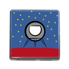 A Rocket Ship Sits On A Red Planet With Gold Stars In The Background Memory Card Reader (square 5 Slot) by Sudhe