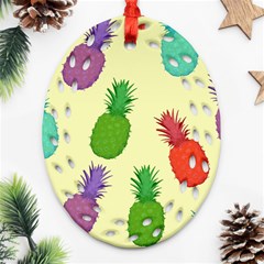 Colorful Pineapples Wallpaper Background Oval Filigree Ornament (two Sides) by Sudhe