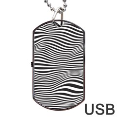 Retro Psychedelic Waves Pattern 80s Black And White Dog Tag Usb Flash (one Side) by genx