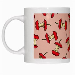 Red Apple Core Funny Retro Pattern Half Eaten On Pastel Orange Background White Mugs by genx