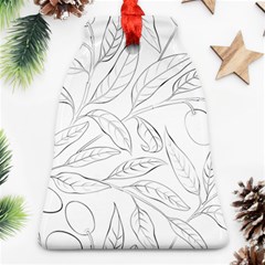 Organic Olive Leaves Pattern Hand Drawn Black And White Bell Ornament (two Sides) by genx