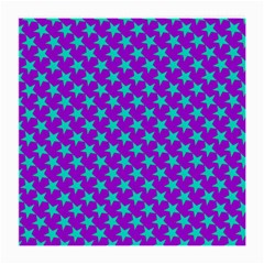 Turquoise Stars Pattern On Purple Medium Glasses Cloth (2-side) by BrightVibesDesign