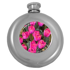 Pink Tulips Round Hip Flask (5 Oz) by snowwhitegirl