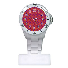 Purple Stars Pattern On Orange Plastic Nurses Watch by BrightVibesDesign