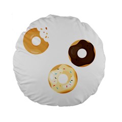 Donuts Pattern With Bites 3xframe Donuts Pattern With Bites Dark Brown Background Onlydonuts Pattern With Bites Brown And Beige Chocolate Doughnuts Standard 15  Premium Round Cushions by genx