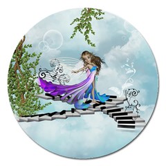 Cute Fairy Dancing On A Piano Magnet 5  (round) by FantasyWorld7