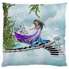 Cute Fairy Dancing On A Piano Large Cushion Case (two Sides) by FantasyWorld7