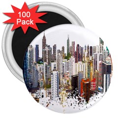 Hong Kong Skyline Watercolor Painting Poster 3  Magnets (100 Pack) by Sudhe