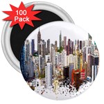 Hong Kong Skyline Watercolor Painting Poster 3  Magnets (100 pack) Front