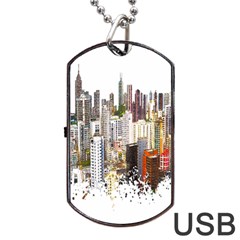 Hong Kong Skyline Watercolor Painting Poster Dog Tag Usb Flash (two Sides) by Sudhe
