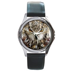 Vector Hand Painted Owl Round Metal Watch by Sudhe