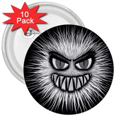 Monster Black White Eyes 3  Buttons (10 Pack)  by HermanTelo
