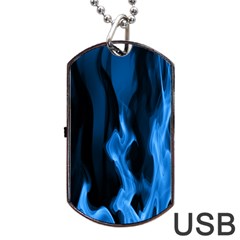 Smoke Flame Abstract Blue Dog Tag Usb Flash (two Sides) by HermanTelo