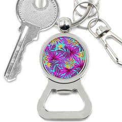 Tropical Greens Pink Leaves Bottle Opener Key Chain by HermanTelo