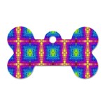 Groovy Blue Pink Yellow Square Pattern Dog Tag Bone (Two Sides) Back