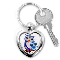 Owl Mother Owl Baby Owl Nature Key Chain (heart) by Sudhe
