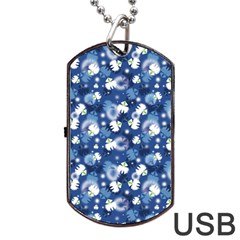 White Flowers Summer Plant Dog Tag Usb Flash (two Sides) by HermanTelo