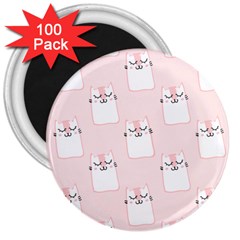 Pattern Pink Cute Sweet Fur Cats 3  Magnets (100 Pack) by Pakrebo