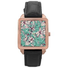 Vintage Floral Pattern Rose Gold Leather Watch  by Sobalvarro