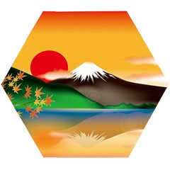 Mount Fuji Japan Lake Sun Sunset Wooden Puzzle Hexagon by Simbadda