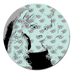 Wide Eyed Girl Magnet 5  (round) by snowwhitegirl
