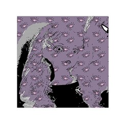 Wide Eyed Girl Grey Lilac Small Satin Scarf (square) by snowwhitegirl
