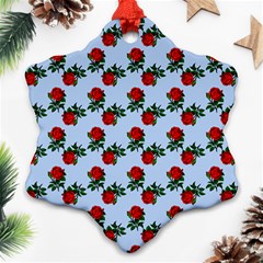 Red Roses Light Blue Snowflake Ornament (two Sides) by snowwhitegirl