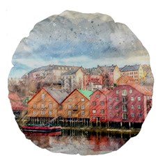 Architecture City Buildings River Large 18  Premium Round Cushions by Simbadda