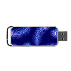 Seamless Pattern With Colorful Peacock Feathers Dark Blue Background Portable Usb Flash (one Side) by Vaneshart