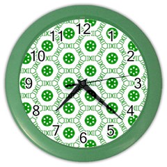 White Background Green Shapes Color Wall Clock by Simbadda